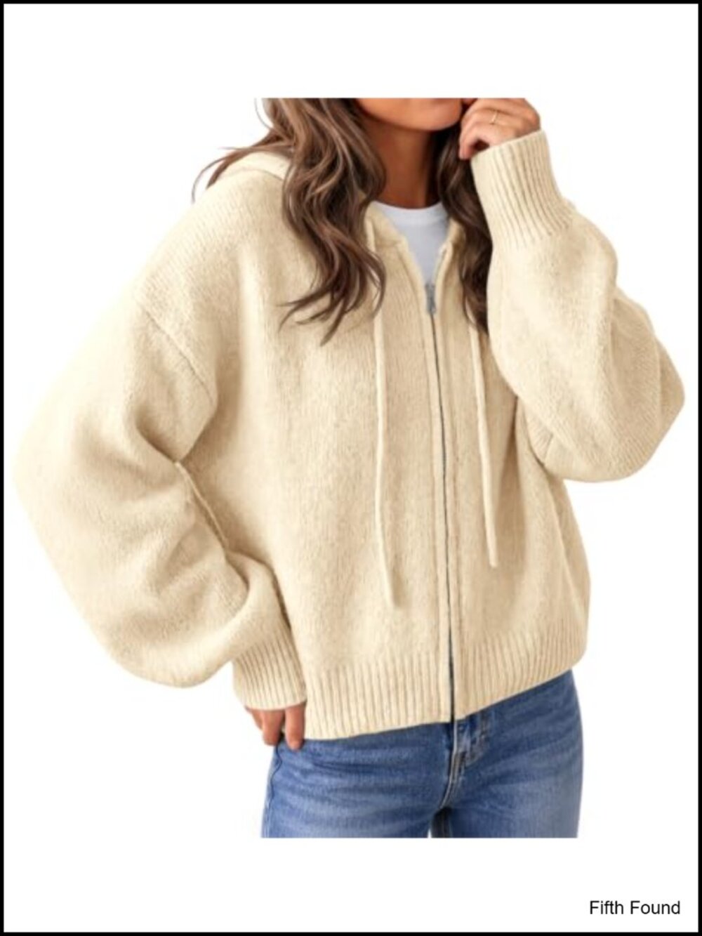 Women's Zip Up Hooded Cardigan Sweater Knit Jacket Loose Fit
